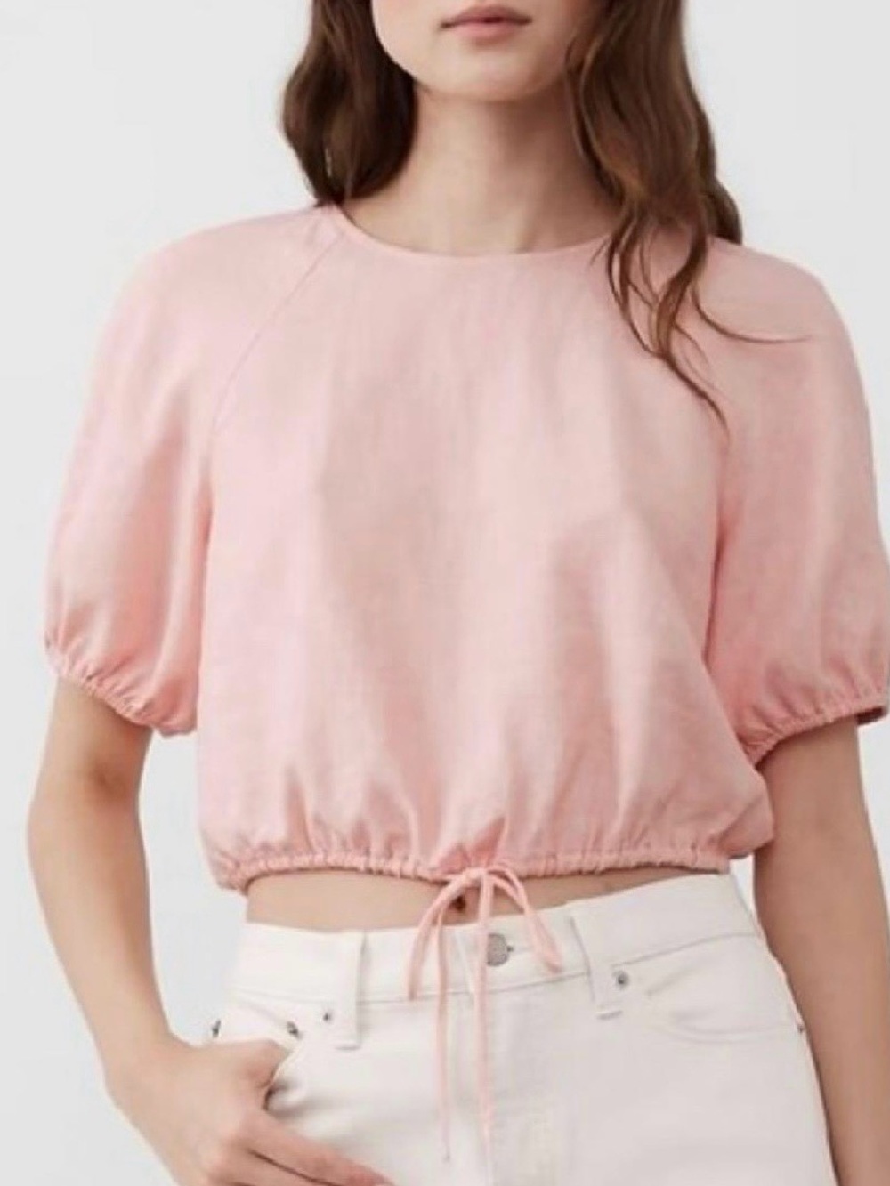 Banana Republic Factory linen blend Pink Drawstring Cropped Blouse